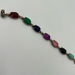 Vintage Gold Tone Coro Scarab Bracelet - Multicolor Signed